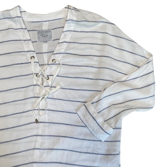 Rails Lily Positano Stripe Linen Blend Tie Front Shirt Nautical Stripe XS - Picture 2 of 10